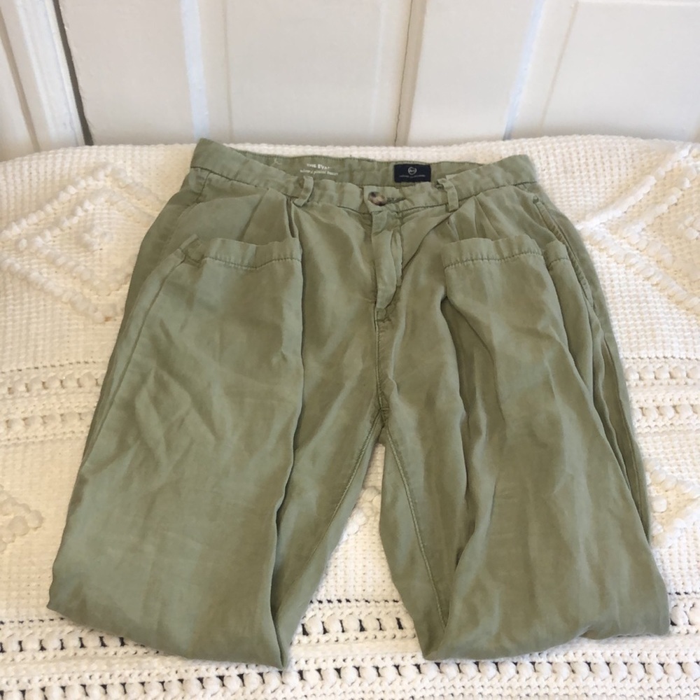 AG Adriano Goldschmied The Evan Relaxed Pleated Pants Olive 25 R - Picture 2 of 11